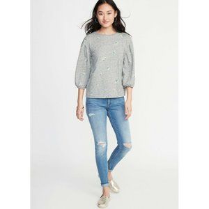 Old Navy S Floral Heathered Patterned Pullover Blouson 3/4 Sleeves Casual